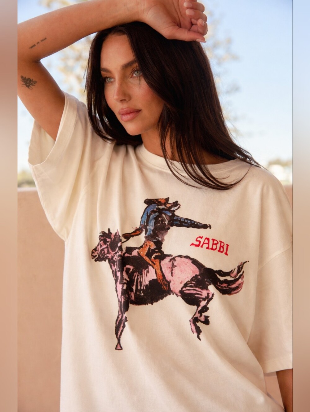 NWT Sabbi The Very Oversized Brumby Tee, Cream, Size Medium